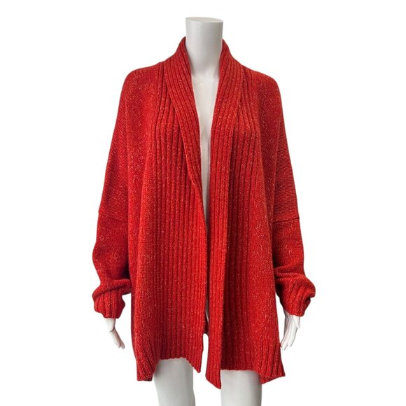 $1590 NWT Eskandar Red Orange Shawl Collar Cardigan Sweater one size - Picture 1 of 8